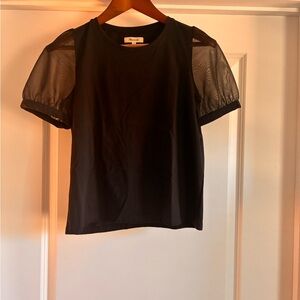 Madewell Black Top with Sheer Sleeves